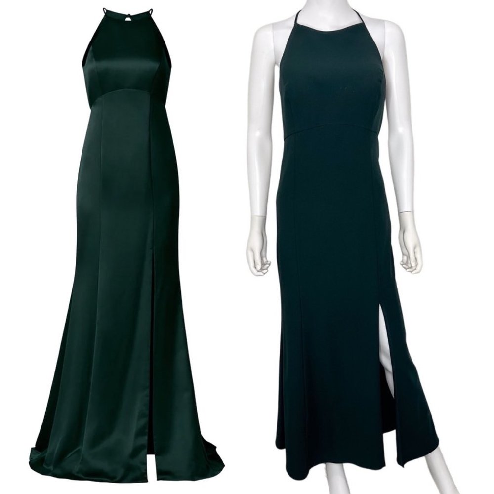 Amsale Bridesmaid Imani Open Back Gown Long Maxi Dress in Emerald Green Size 14